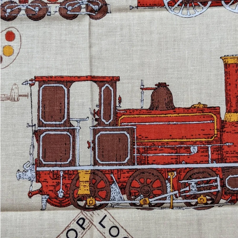 Vintage Mid-Century Train Fabric Remnant, 20